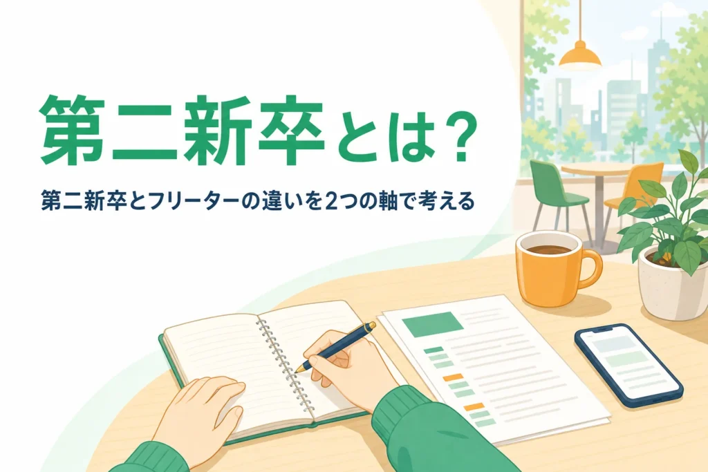 第二新卒とフリーターの違いと、自分の立ち位置の考え方を紹介する記事のアイキャッチ