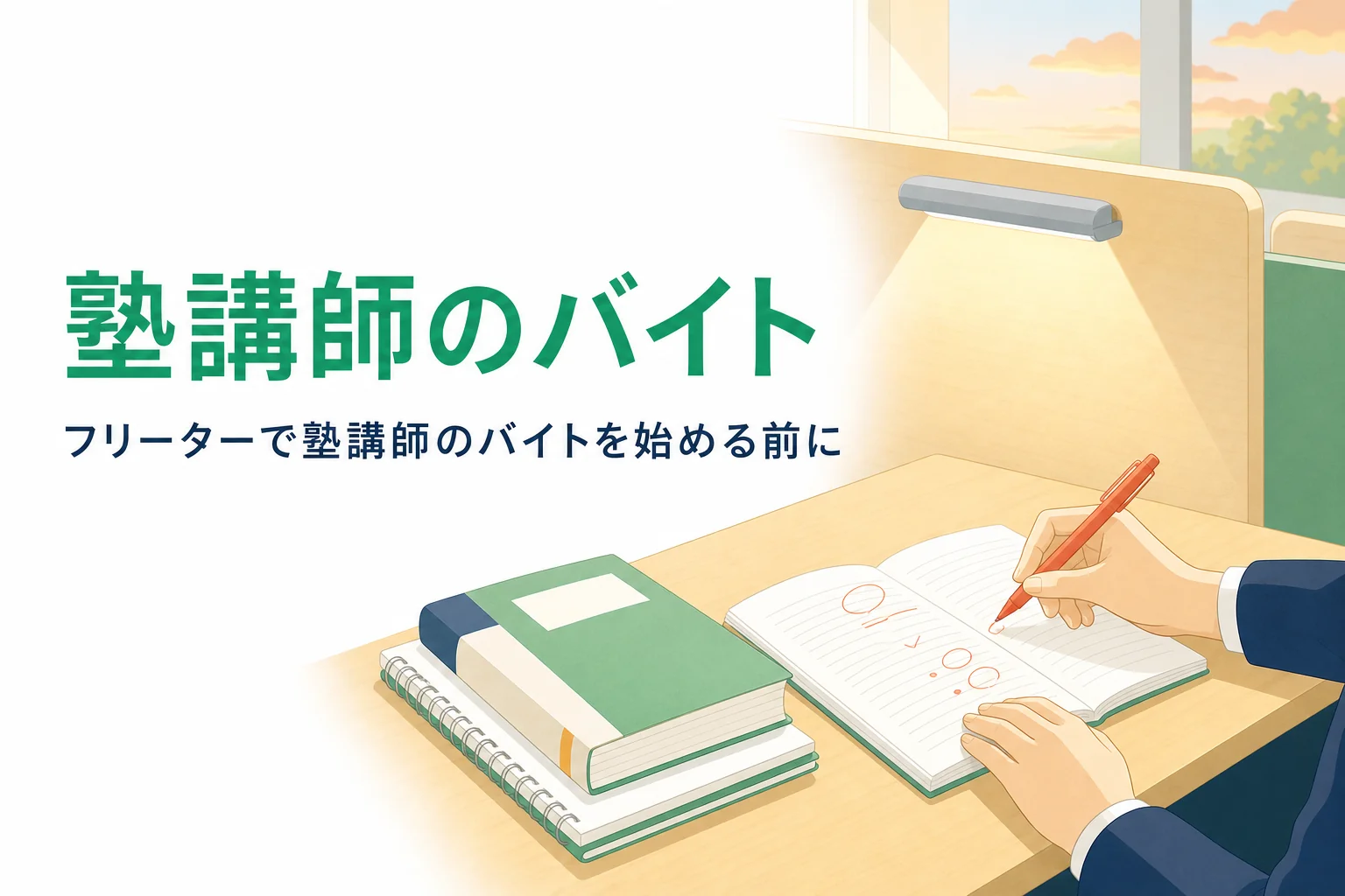 フリーターで塾講師のアルバイトを始める時の仕事と応募の流れを紹介する記事のアイキャッチ