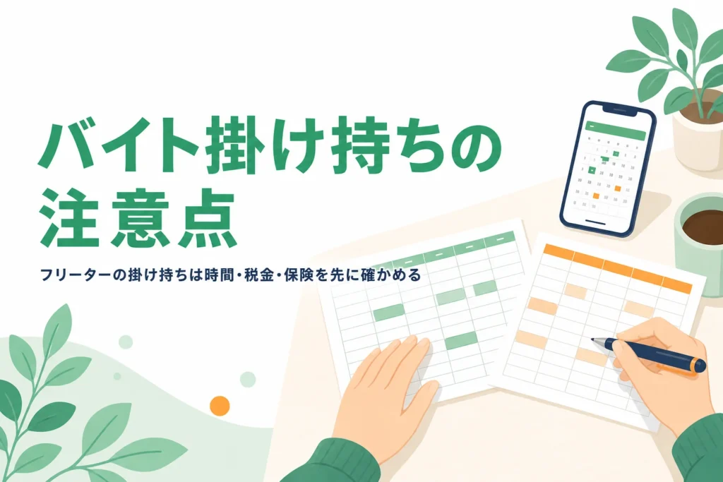 フリーターのバイト掛け持ちで気をつけたい労働時間・税金・社会保険を紹介する記事のアイキャッチ