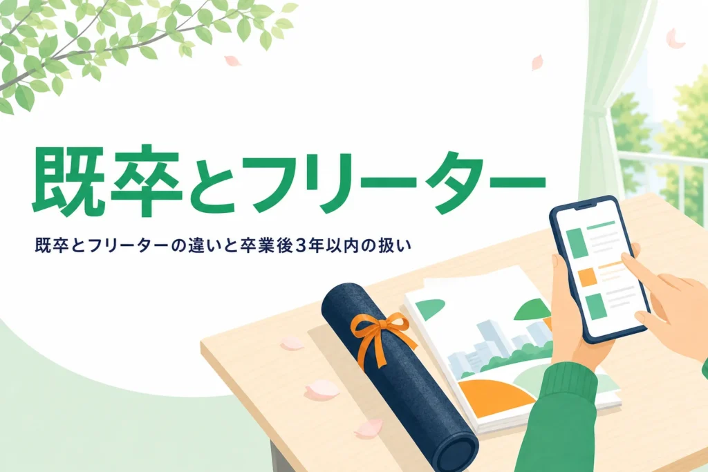 既卒とフリーターの違いと卒業後3年以内の新卒枠の扱いを紹介する記事のアイキャッチ