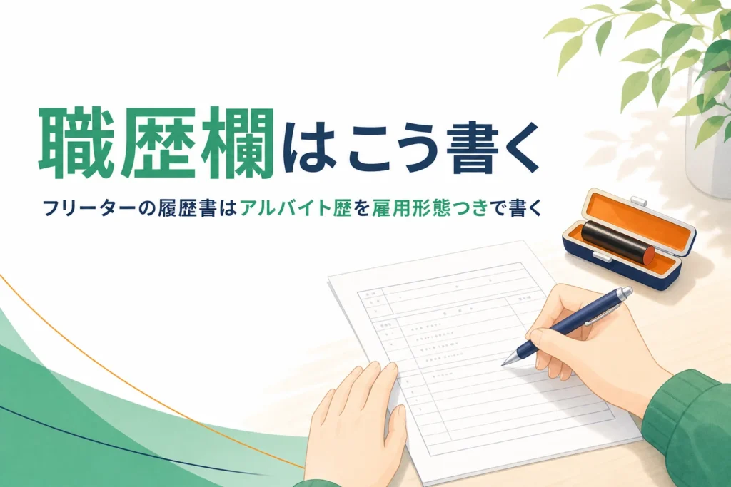 フリーターの履歴書の職歴欄や空白期間の書き方を紹介する記事のアイキャッチ