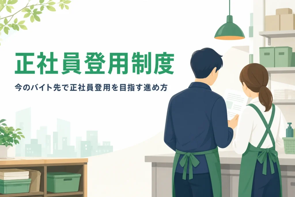 正社員登用制度と今のバイト先で正社員を目指す進め方を紹介する記事のアイキャッチ