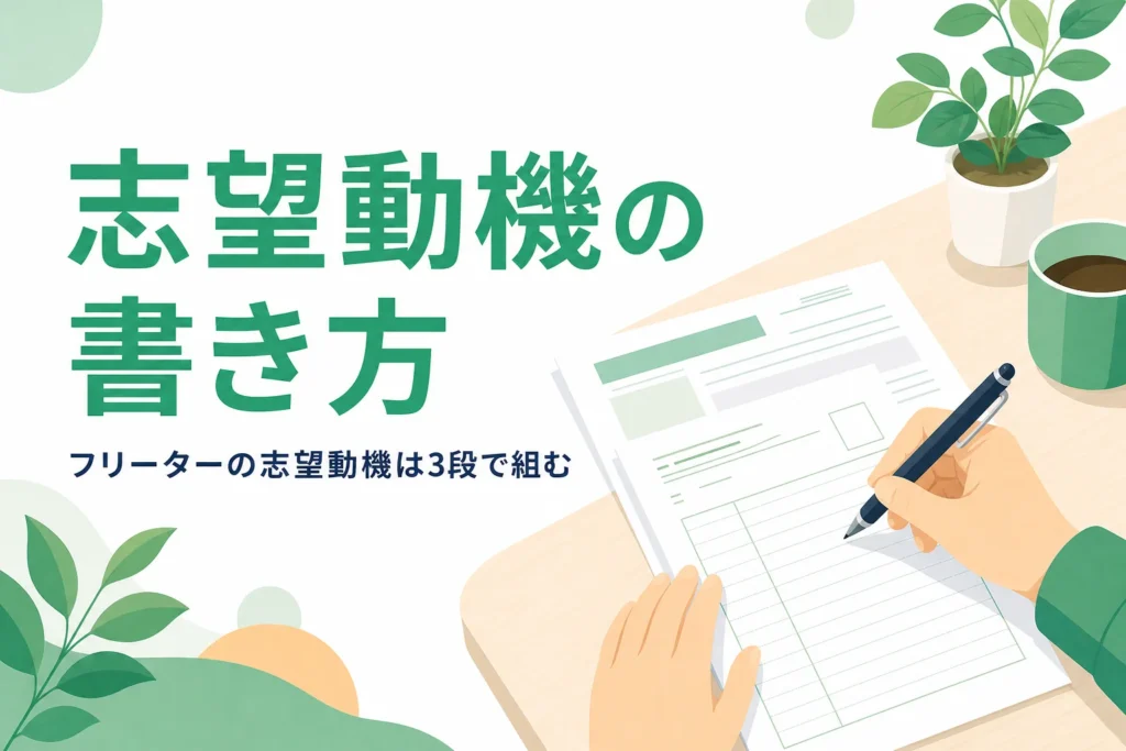 フリーターの志望動機を3段の型で書く方法を紹介する記事のアイキャッチ