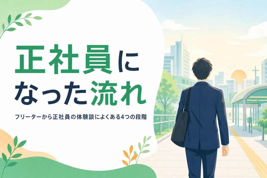 フリーターから正社員になった人の体験談によくある流れを紹介する記事のアイキャッチ