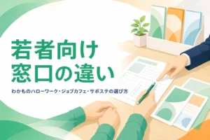 わかものハローワーク・ジョブカフェ・サポステの違いと選び方を紹介する記事のアイキャッチ